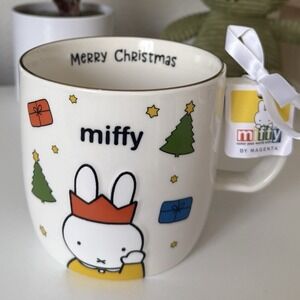 NEW Miffy Merry Christmas Tree Presents Holiday Ceramic Coffee Mug w/ Gold Rim